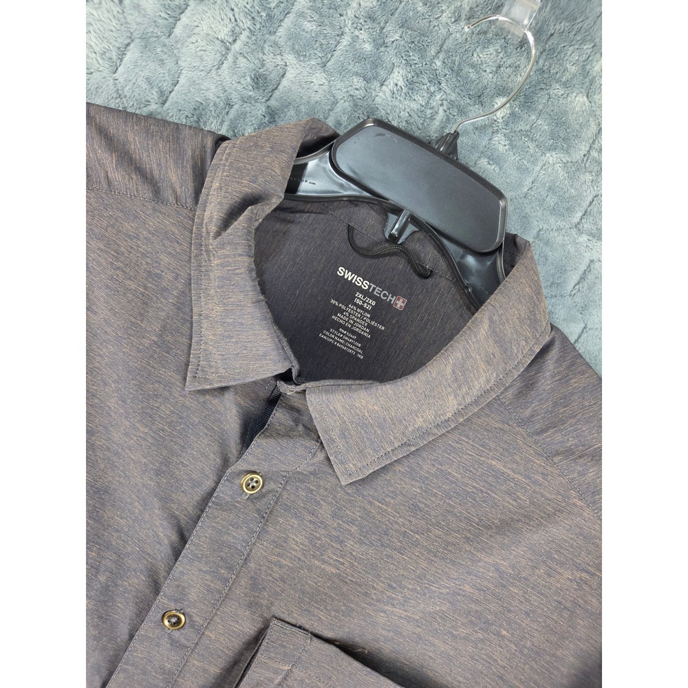 Swiss Tech Mens 2XL Charcoal Heathered‎ Stretch Button Down Shirt SM48Y120B